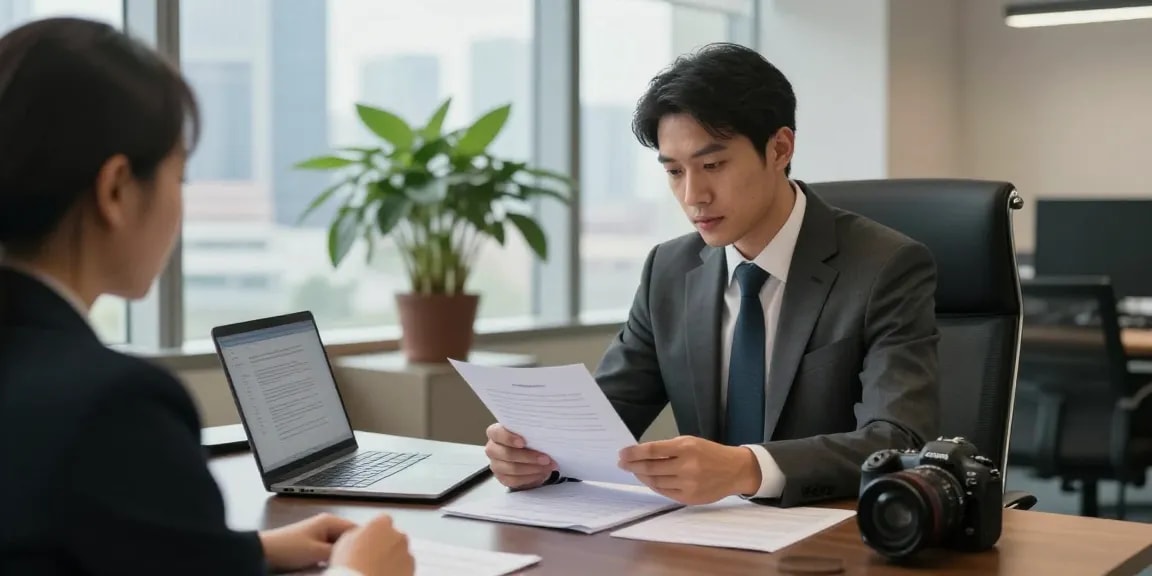 Dedicated lawyer advising clients on a replacement legal case in a modern office.