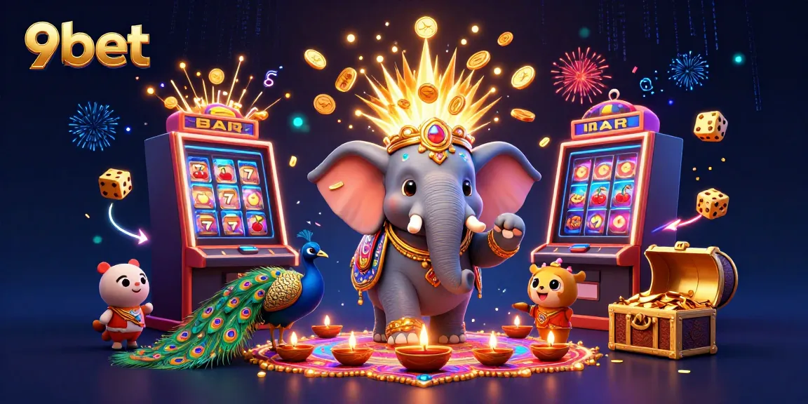 Experience thrilling gameplay at 9bet with colorful slot machines and festive celebration elements.