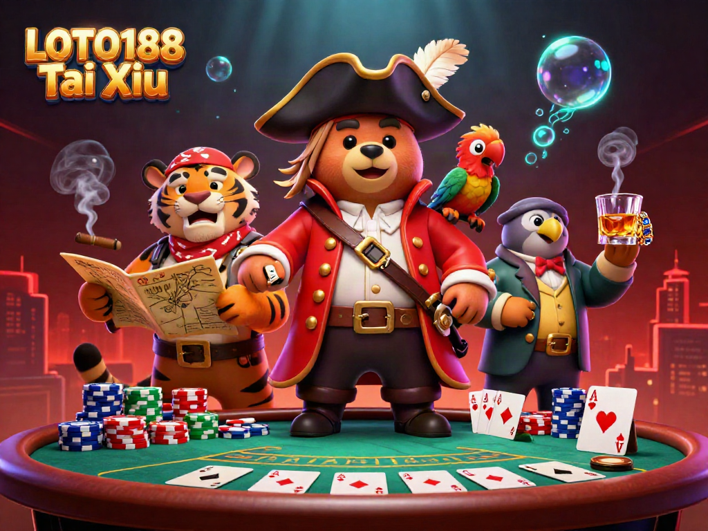 Engage with LOTO188 Tai Xiu in this vibrant 3D illustration featuring a pirate theme.