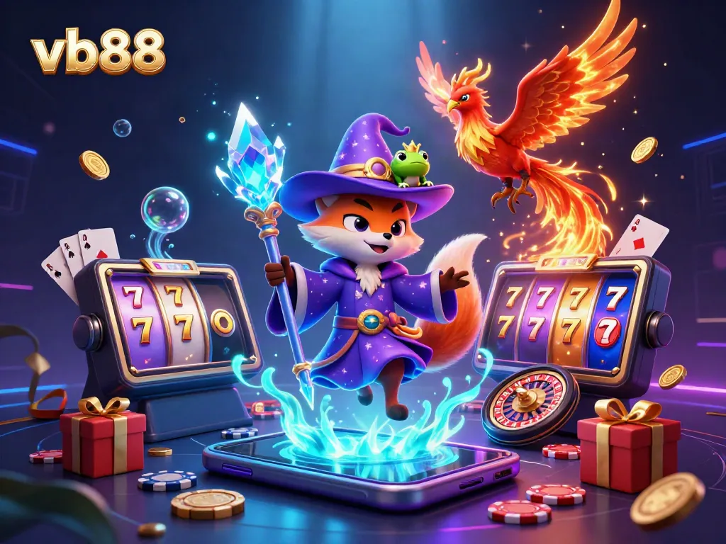 Experience the thrill of playing slots with vb88 in this vivid, magical illustration.
