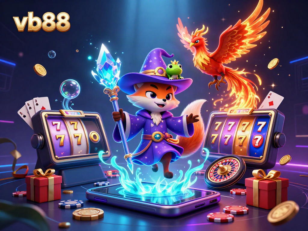 Experience the thrill of playing slots with vb88 in this vivid, magical illustration.