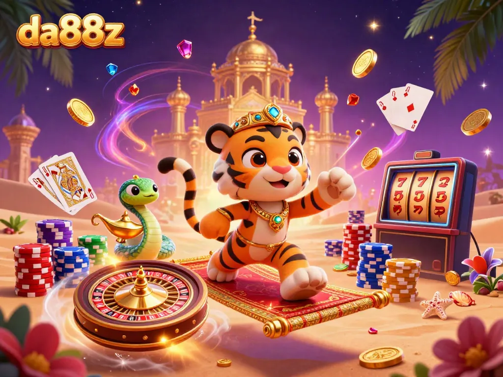 Experience the thrill of winning slots at da88z with a vibrant 3D casino scene full of energy.