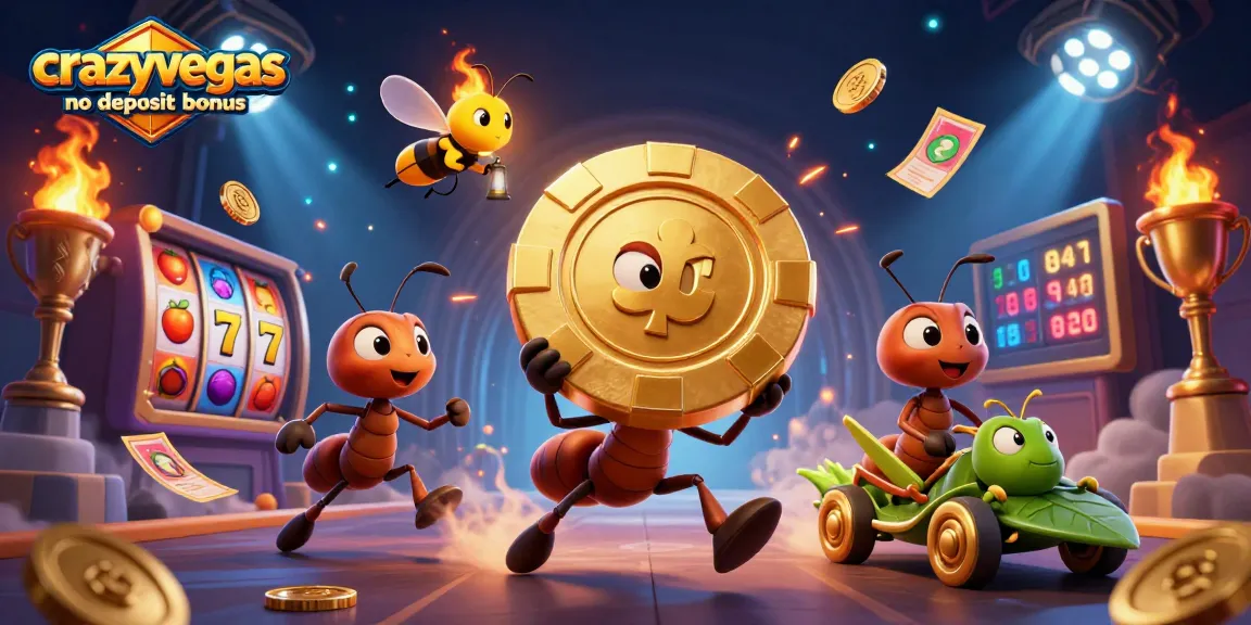 Engaging 3D scene with a crazyvegas no deposit bonus theme, featuring ants and casino elements.
