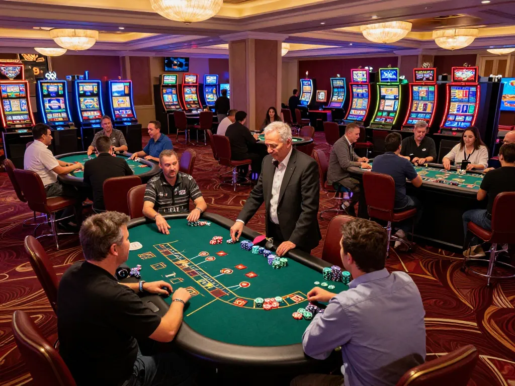 Players enjoying blackjack at CM88 casino, vibrant chips and dynamic gameplay in a luxurious setting.