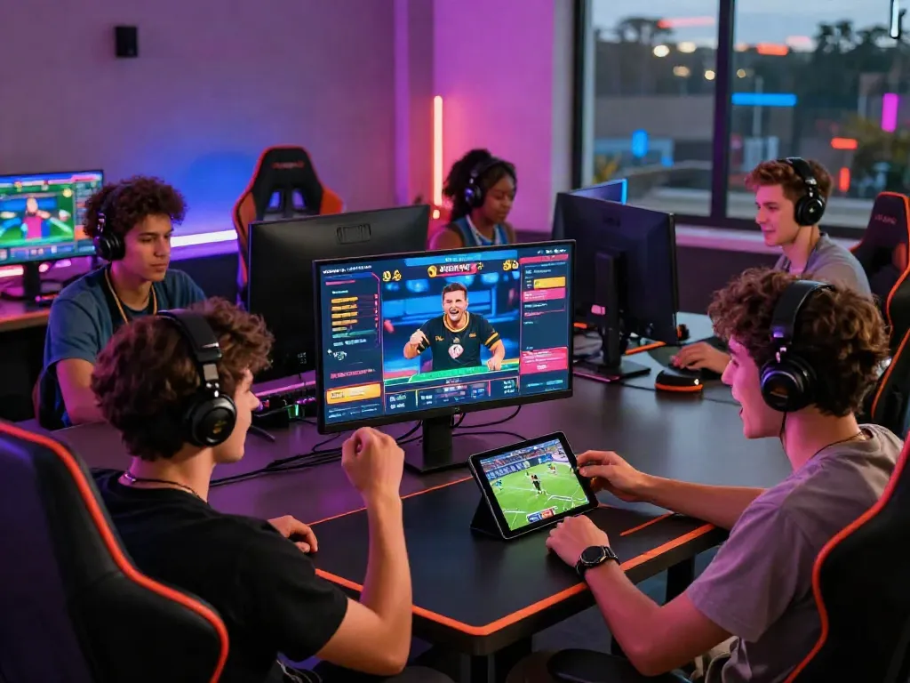 Players engaging in thrilling online gaming experiences at https://playsv88.net/ with interactive screens and vibrant atmosphere.
