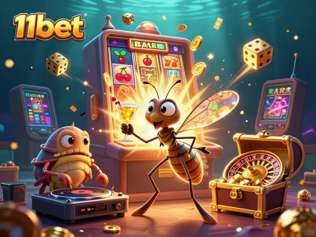 Experience thrilling gaming action with 11bet's vibrant casino characters and exciting elements.