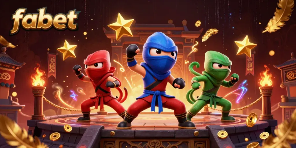 Experience fabet's vibrant ninja chameleons performing dynamic martial arts in a thrilling casino setting.