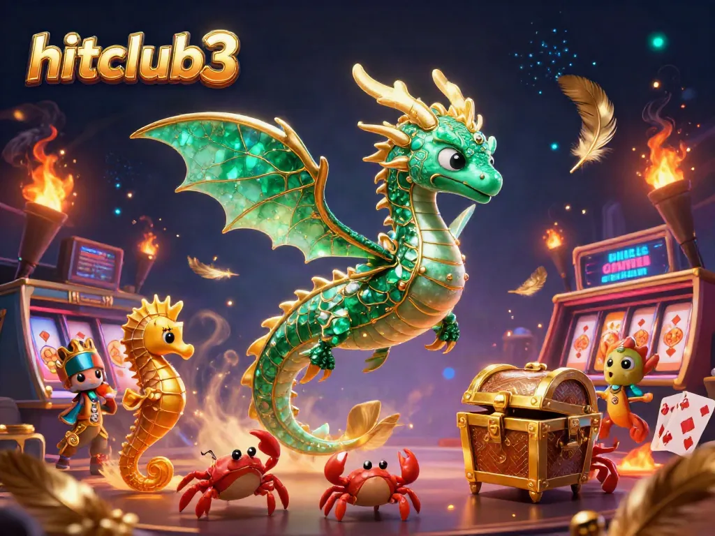 Experience the thrill of hitclub3 with vibrant casino gameplay featuring a sea dragon, treasure chest, and energetic atmosphere.