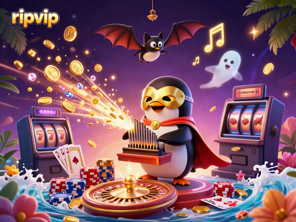 Engage in thrilling gameplay with ripvip as golden coins fly amidst a vibrant casino scene.