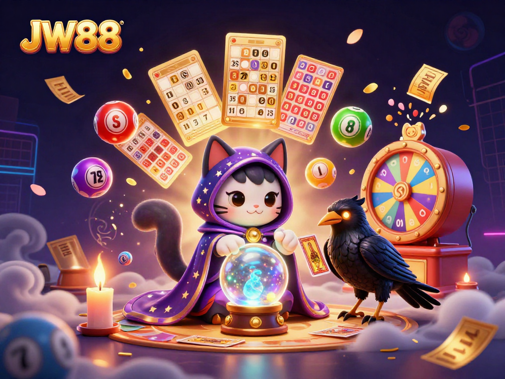 Engage with JW88 by experiencing vibrant lottery games amidst a mystical scene.