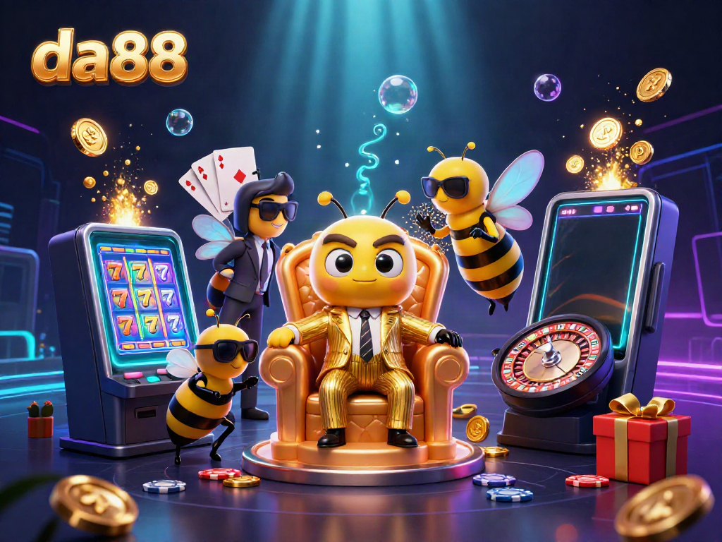 Bet big with da88's vibrant casino experience featuring a bumblebee mob boss and exciting slot games.
