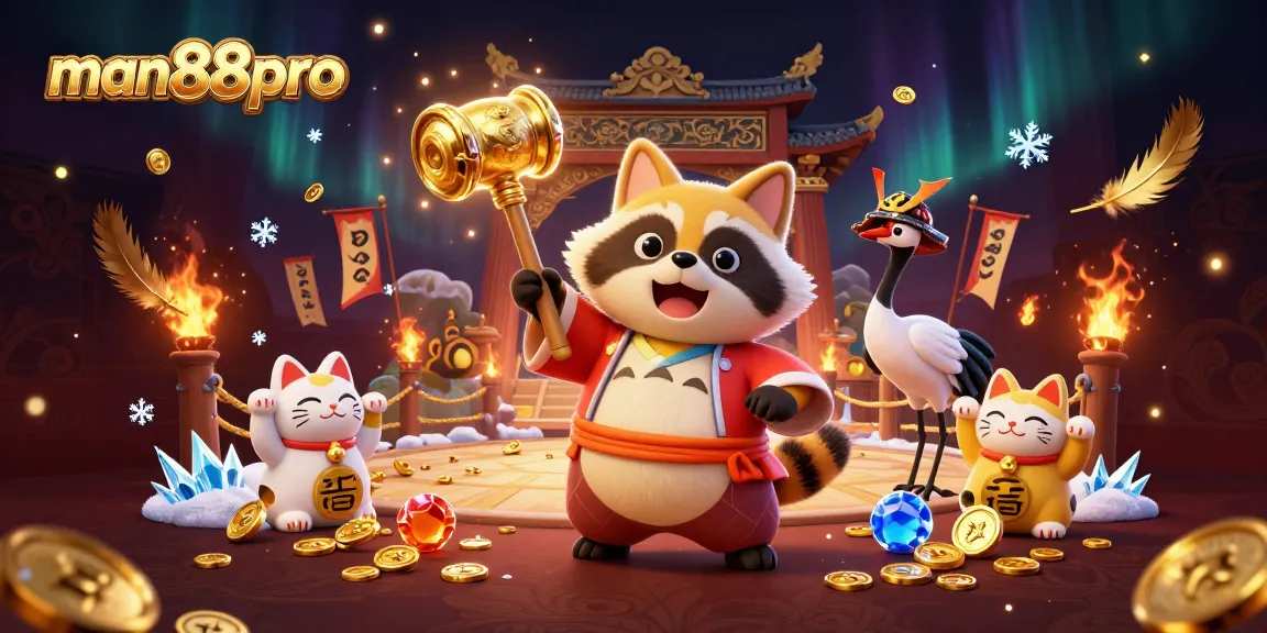 Engage in exhilarating winning moments at man88pro with a cheerful tanuki and lucky charms.