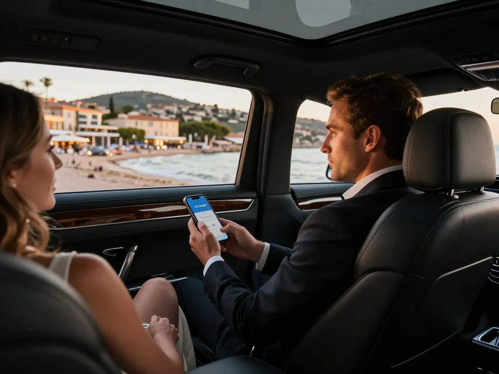 Expérience de Taxi Saint-Tropez dans un véhicule de luxe avec un chauffeur professionnel, vues côtières pittoresques.