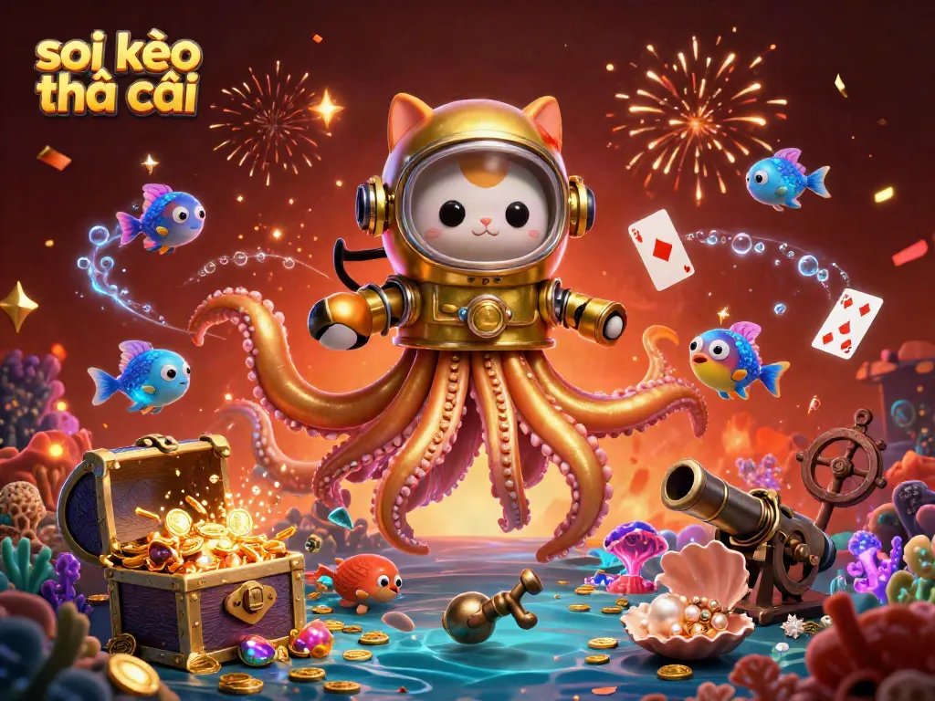 Engage with soi kèo nhà cái through this vibrant 3D underwater adventure illustration.