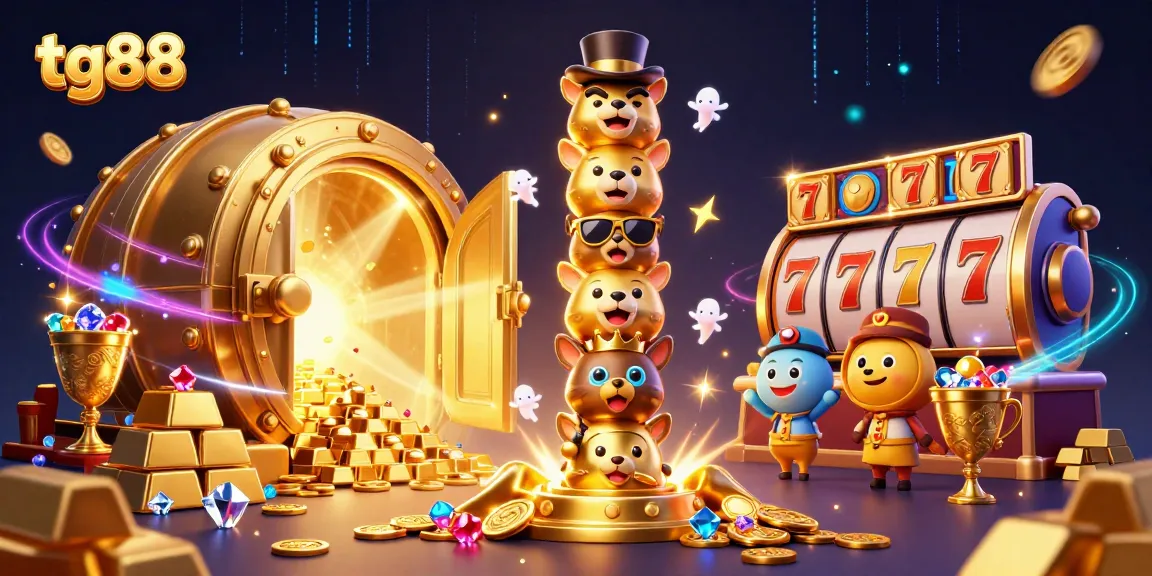 Win big at tg88 with vibrant casino elements like gold and slot reels.