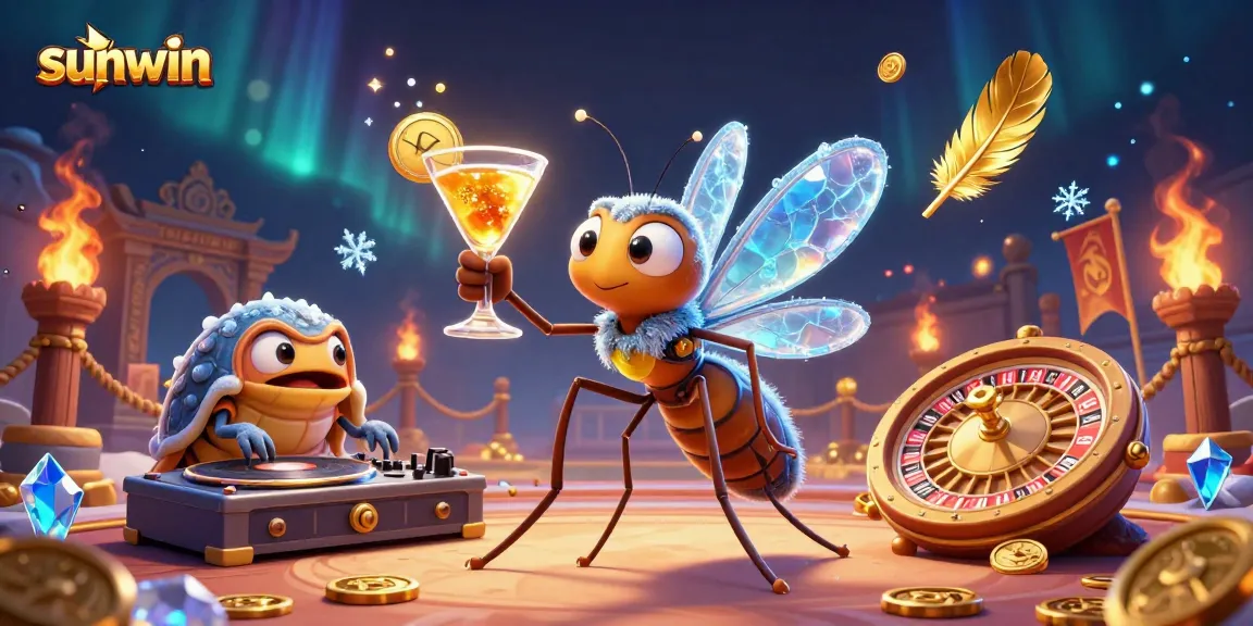 Experience thrilling moments with sunwin, featuring vibrant casino elements in a dynamic gaming illustration.