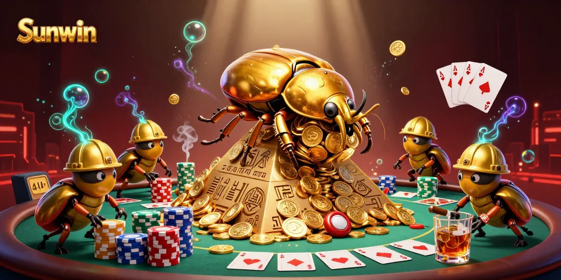 Experience thrilling gameplay at Sunwin with a vibrant 3D casino scene filled with sparkling coins and high-stakes action.