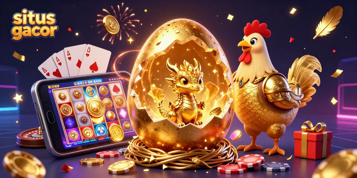 Situs gacor showcasing a golden dragon on poker chips amidst immersive slot game and dynamic casino elements.
