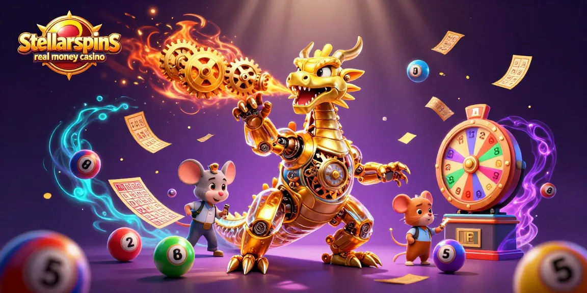 Experience the thrilling action at stellarspins real money casino with vibrant lottery elements and a golden dragon.