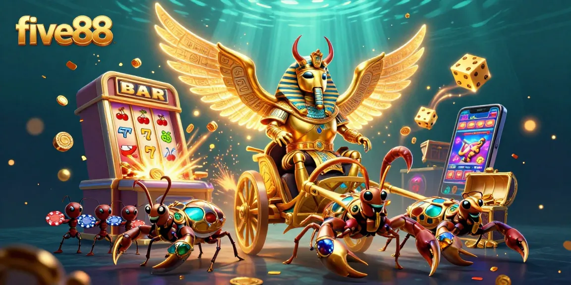 Experience thrilling wins with five88 at a vibrant casino scene featuring exciting characters and rich game elements.